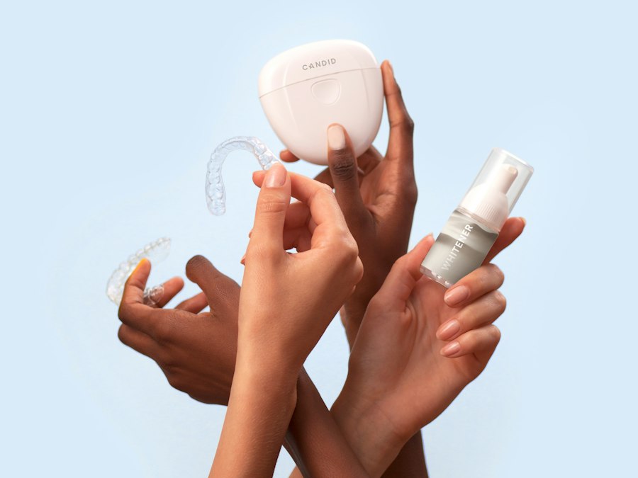Patient holding a clear aligner